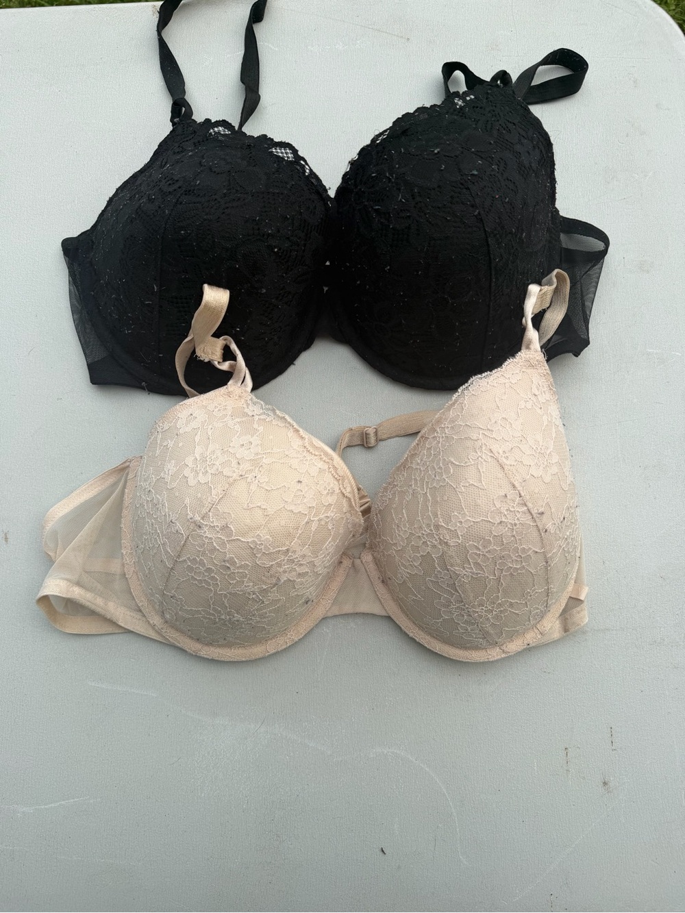 2 Lace lightly lined  - Black & Nude
